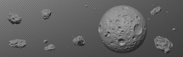 Vettore gratuito cintura di asteroidi di pietra meteora o roccia spaziale volante