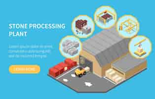 Free vector stone factory isometric concept with marble and granite processing plant vector illustration