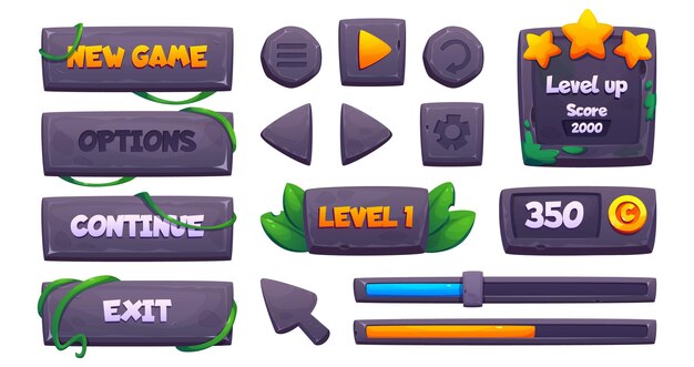 UI デザイン用の石のゲームボタンセット
