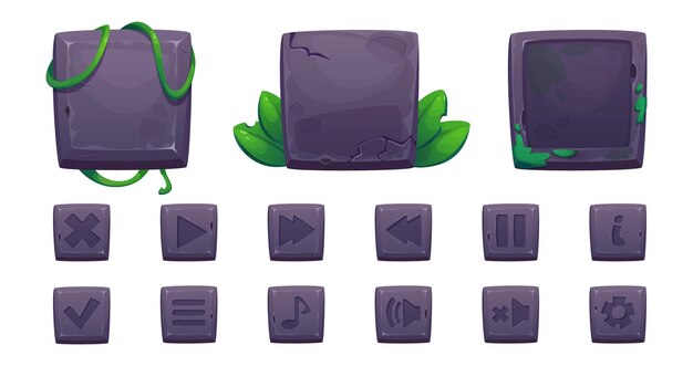 stone game ui elements with jungle plant