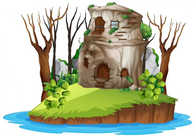 Free vector stone house on island