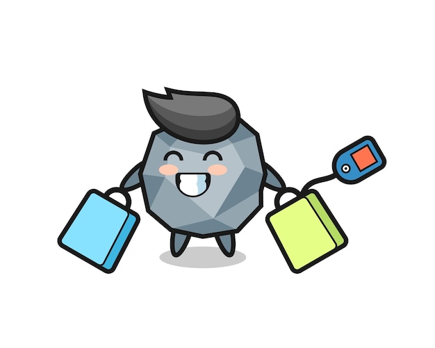 Stone mascot cartoon holding a shopping bag , cute style design for t shirt, sticker, logo element