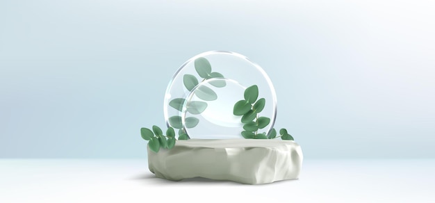 Free vector stone platform with eucalyptus branch