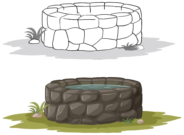 Free vector stone wells in different styles