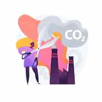 無料ベクター 大気汚染を止めなさい。二酸化炭素の削減、環境へのダメージ、大気保護。有毒な放出の問題。エコロジーボランティアの漫画のキャラクター。