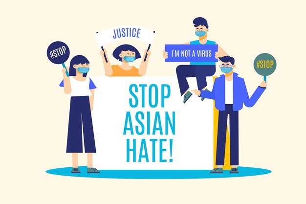 Stop asian hate movement flat illustration