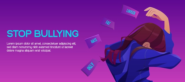 Stop bullying banner with sad girl