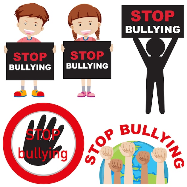 Free vector stop bullying cartoon icons set