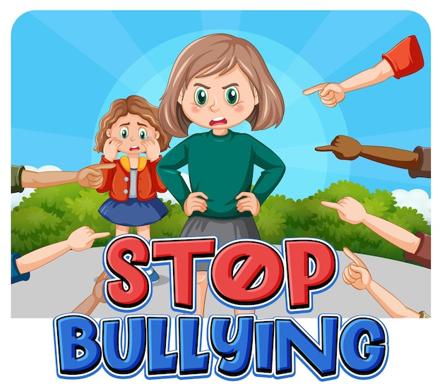 Stop bullying text with cartoon character