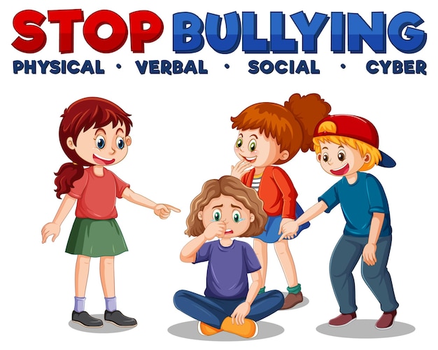 Free vector stop bullying text with cartoon character