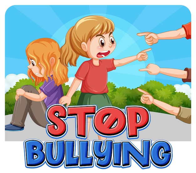 Free vector stop bullying text with cartoon character