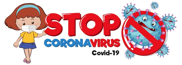 Arresta la progettazione del carattere di coronavirus con il segno di arresto del coronavirus su sfondo bianco