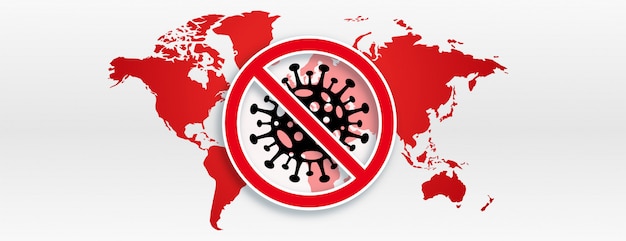Vettore gratuito ferma la pandemia di coronavirus in tutto il mondo design di banner a livello globale