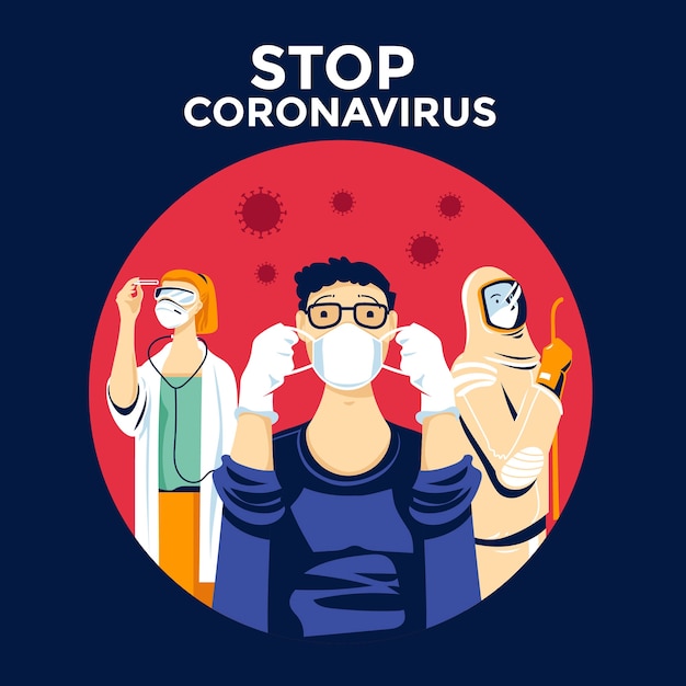 Free vector stop coronavirus people wearing protection