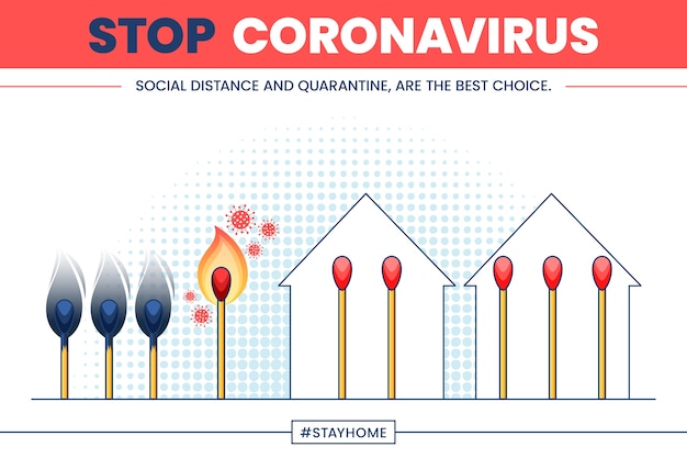 Бесплатное векторное изображение Остановить коронавирус со спичками