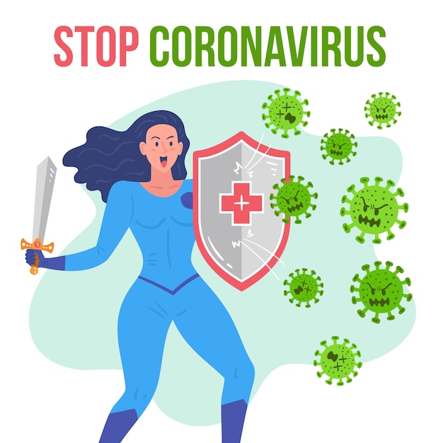 Stop coronavirus woman fighting bacteria concept