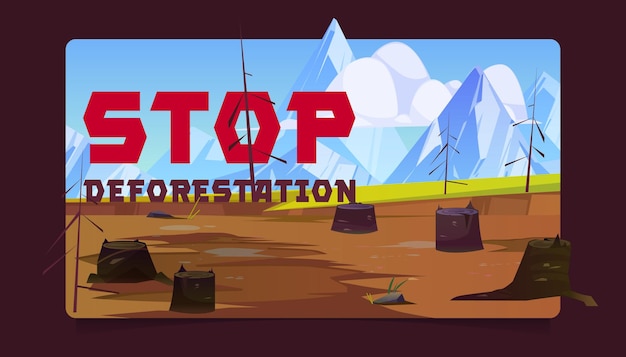 Free vector stop deforestation cartoon banner tree stumps