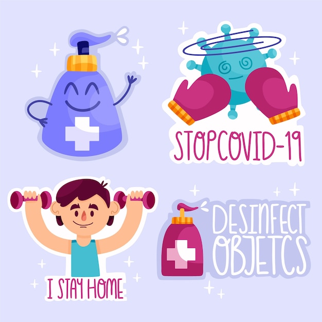 Free vector stop the pandemic virus badge set