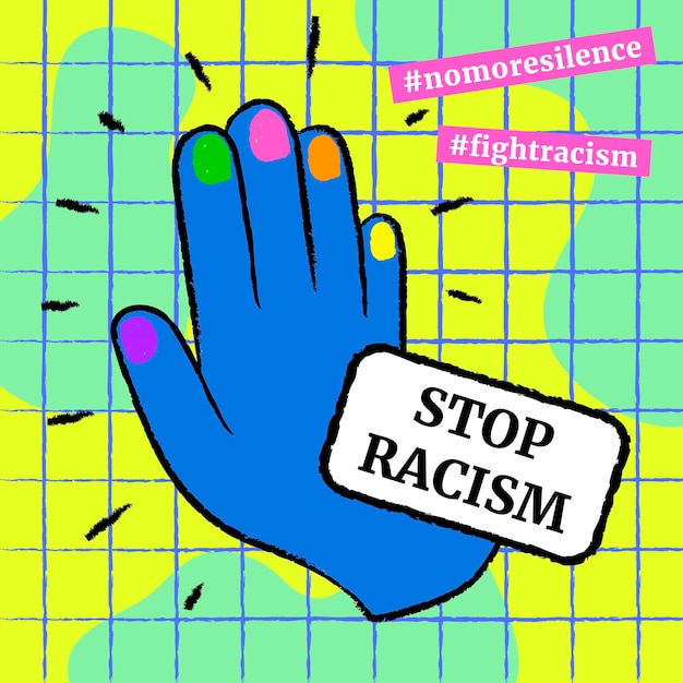 Stop racism Instagram post template, funky doodle in colorful design vector