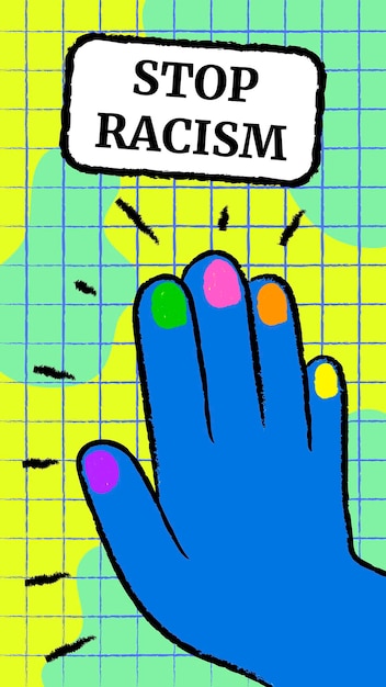Шаблон истории Instagram Stop расизм, фанки каракули в красочном векторе дизайна