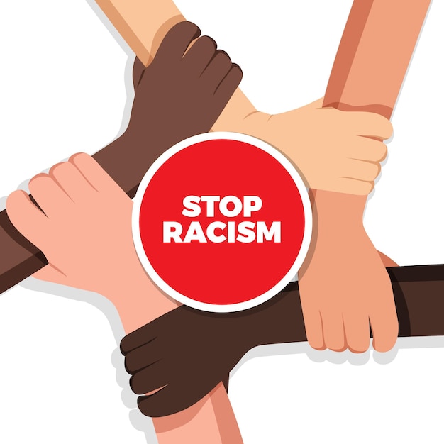Free vector stop racism with different ethnicity hands