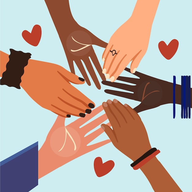 Diverse Hands Horizontal Banner Stock Illustration - Download