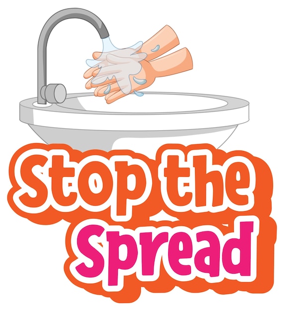 Vettore gratuito interrompere lo spread font lavandosi le mani con sapone isolato su wh