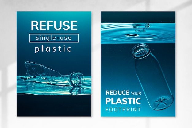 Stop using plastic campaign poster template set mockup