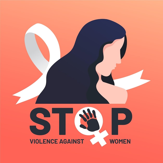 Vettore gratuito stop alla violenza contro la donna, testo e donna illustrata