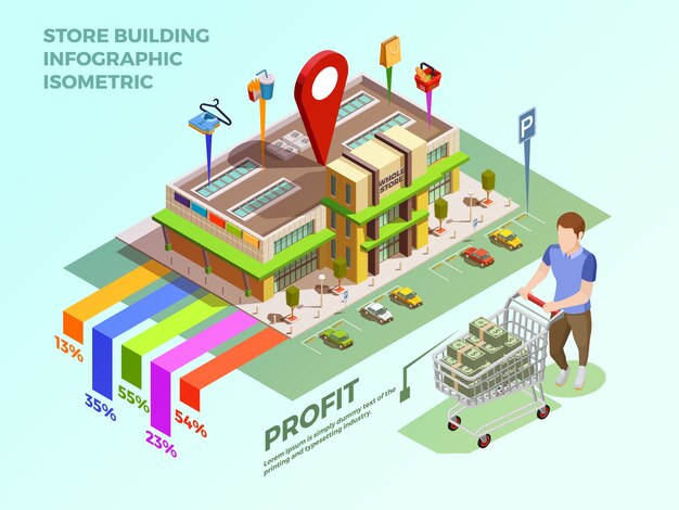 Магазин Infograhic Изометрические Концепция