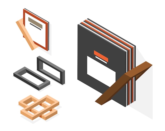Free vector store room isometric composition with isolated icons of frame stands and book holders on blank background vector illustration