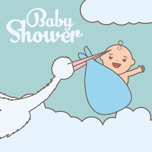 Free vector stork flying with cute baby boy in bag