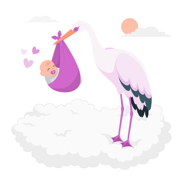 Free vector stork with baby boy concept illustration