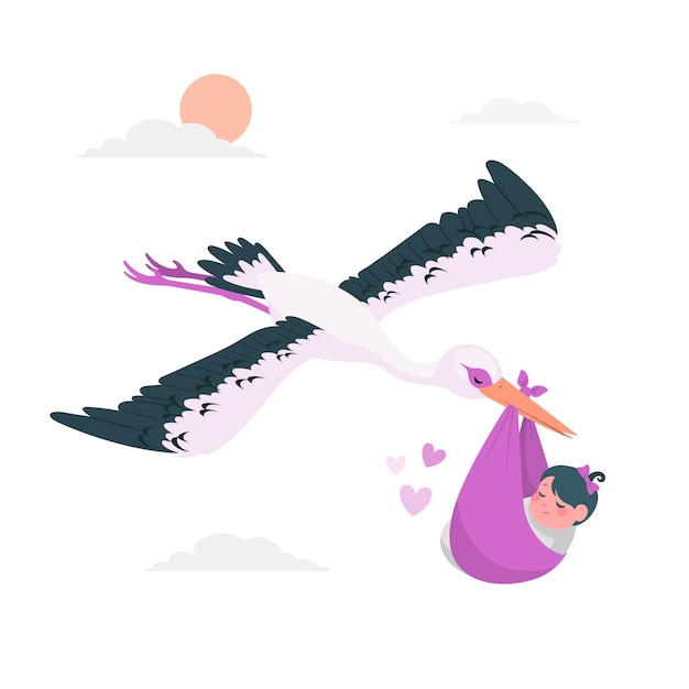 아기 소녀 컨셉 일러스트와 함께 황새