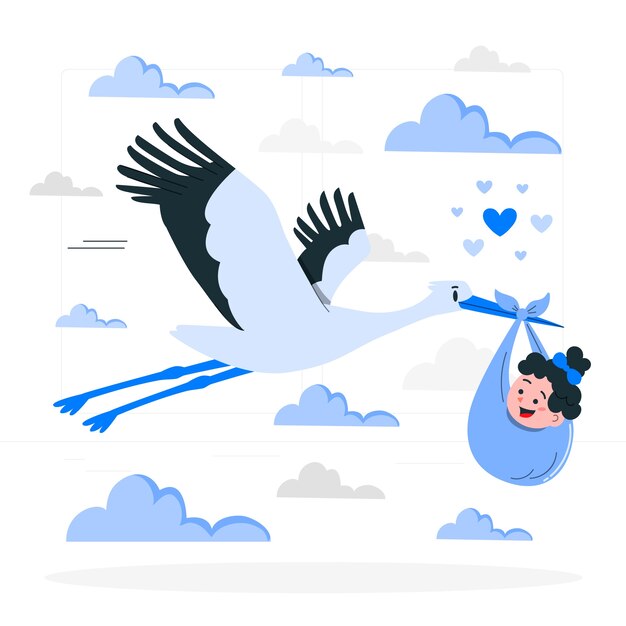 아기 소녀 컨셉 일러스트와 함께 황새