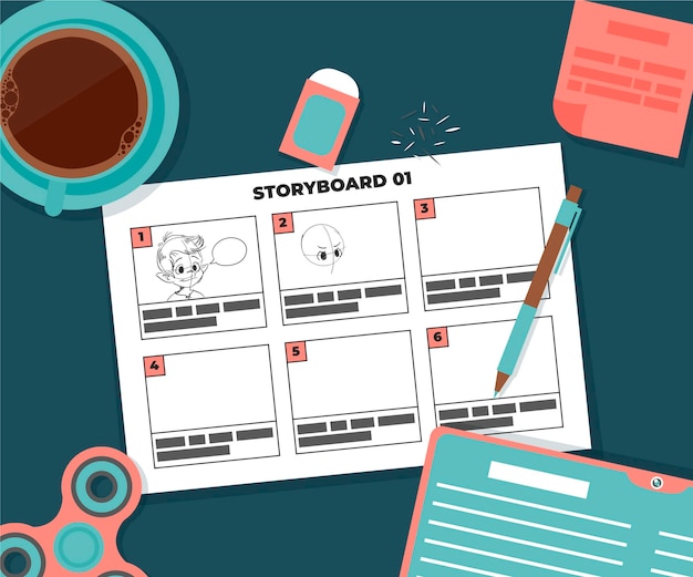 Storyboard con caffè e gomma