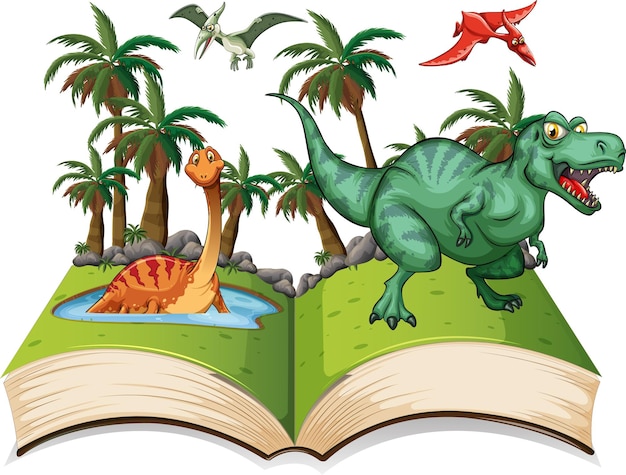 무료 벡터 정글에서 공룡과 이야기 책