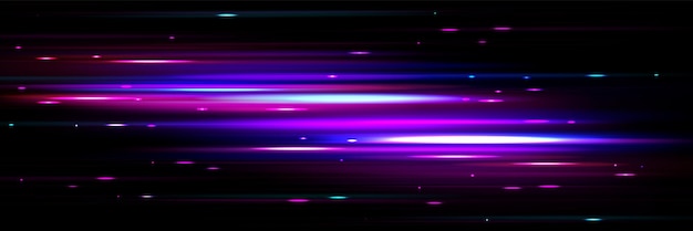 Vettore gratuito strisce viola dritte con effetto sfocatura e bagliore causato da luci che si muovono ad alta velocità illustrazione vettoriale realistica della luminosità del neon di energia luminosa movimento dinamico veloce su sfondo nero