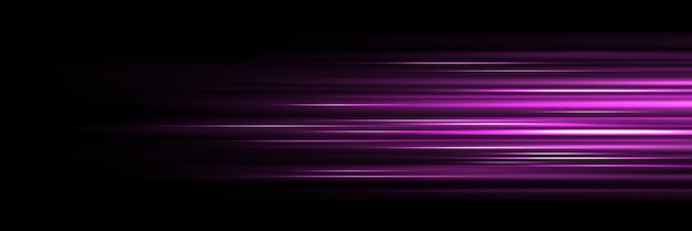 Free vector straight streaks with high speed motion light effect purple glowing dynamic trail realistic vector illustration of neon energy flare action of fast car movement or race on black background