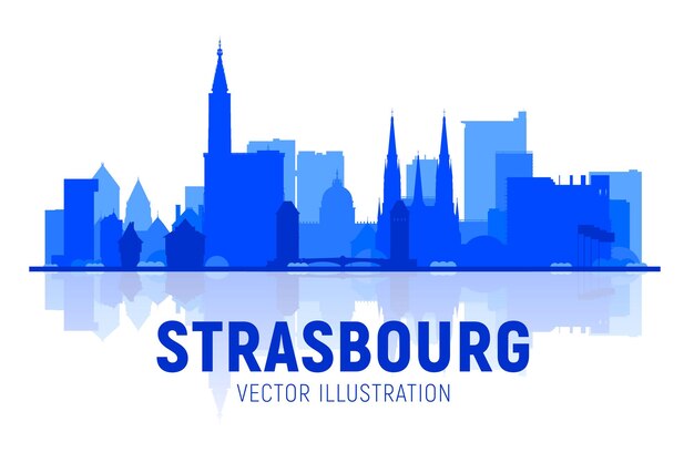 Силуэт города Страсбург Франция на белом фоне Плоская векторная иллюстрация Концепция деловых поездок и туризма с современными зданиями Изображение для баннера или веб-сайта