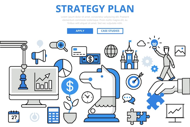 Free vector strategy plan strategic planning business concept flat line art  icons.