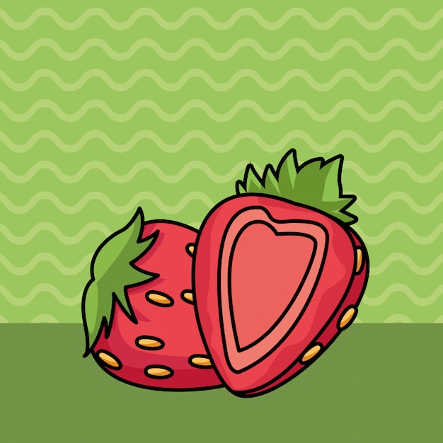 Strawberries half cut fruits cartoon