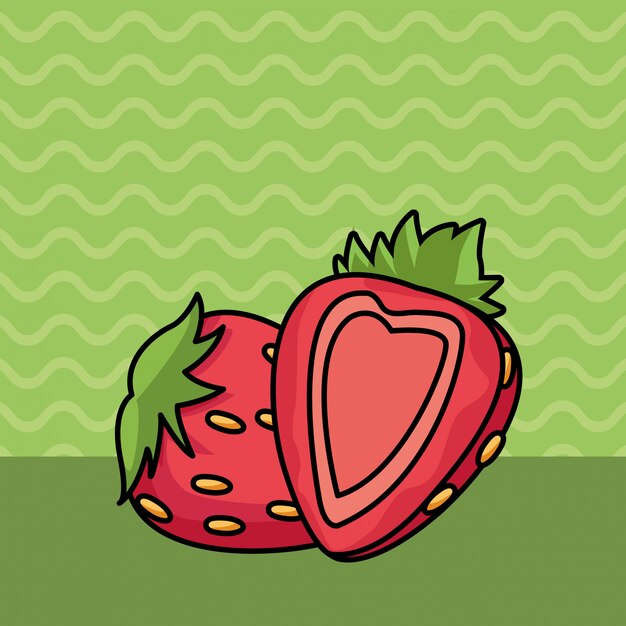 Strawberries half cut fruits cartoon