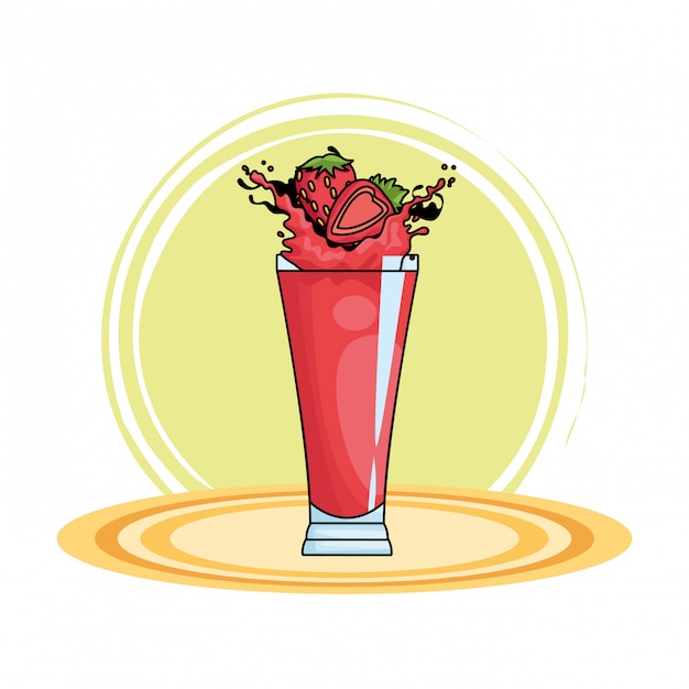 Free vector strawberries splashing refreshment drink cartoon