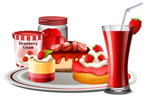 Strawberry bakery and beverage set