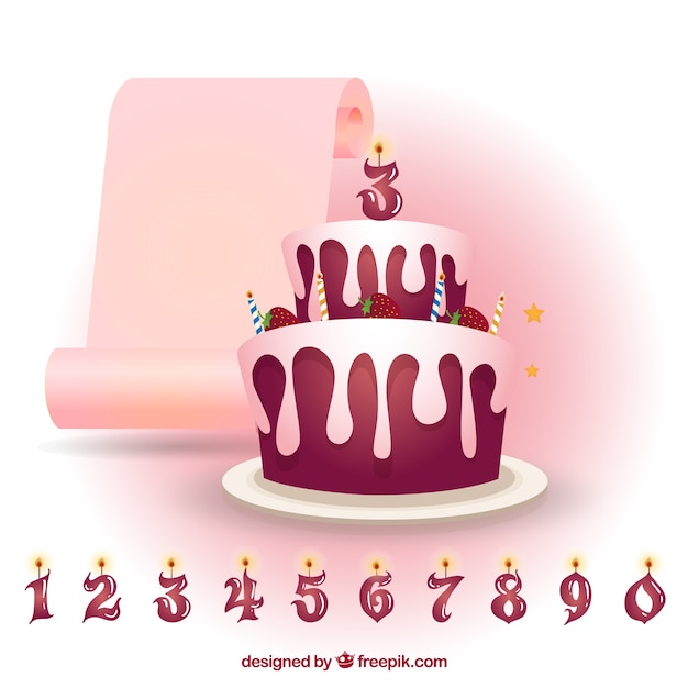 Клубничный пирог на день рождения со свечами чисел