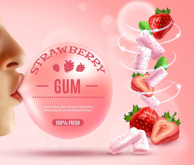 Free vector strawberry bubble gum composition