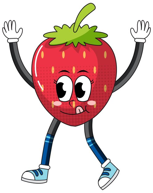 Strawberry cartoon character on white background