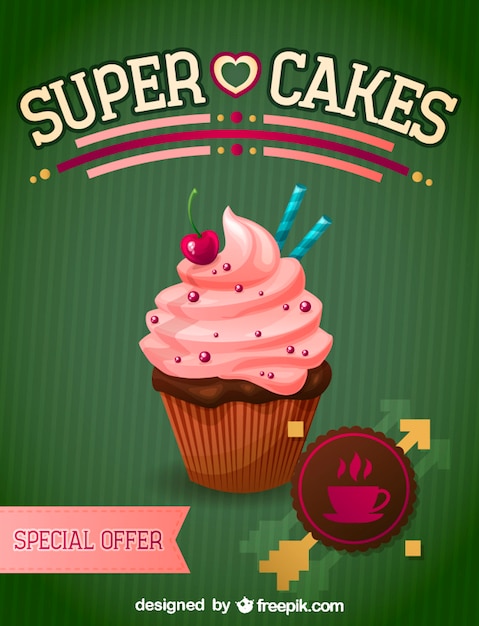 Free vector strawberry cupcake with a cherry