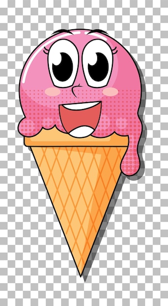 Free vector strawberry ice cream cone cartoon character isolated